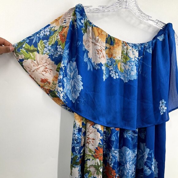 Zara Dress Women S Floral Blooms Off the Shoulder Side Slit Midi Travel Summer - Picture 7 of 15